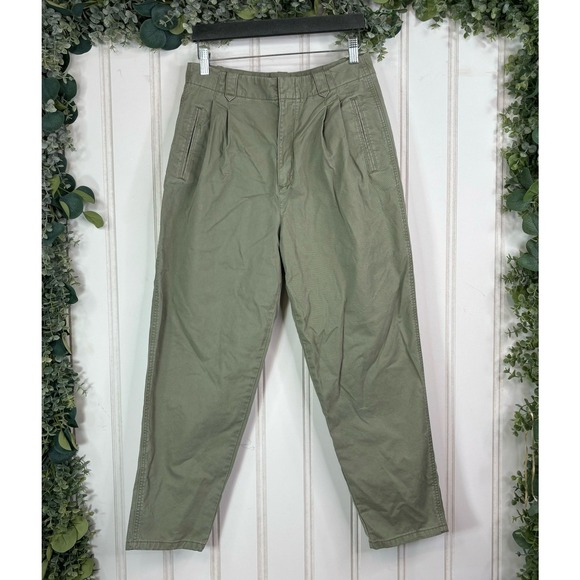GAP Khaki Trousers size 8 Green Pleated Fit High Rise Tapered Leg Vintage Casual - Picture 1 of 6